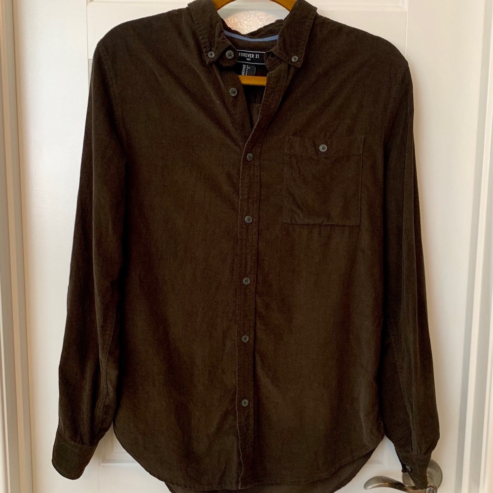 Mens Dark Green Corduroy Button Up